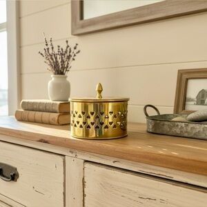 Vintage Heart Pierced Brass Trinket Box with Lid Jewelry Keepsake Boho potpourri